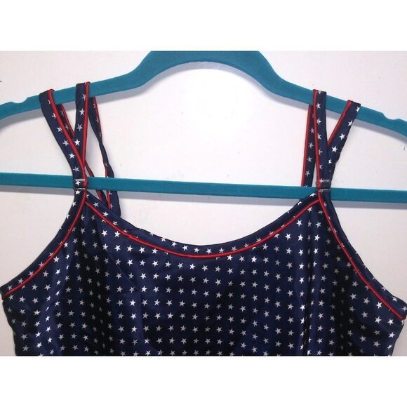 Womens American Flag Tank Top Sz M Cami cropped boxy 4th of July Patriotic shiny - Picture 3 of 9